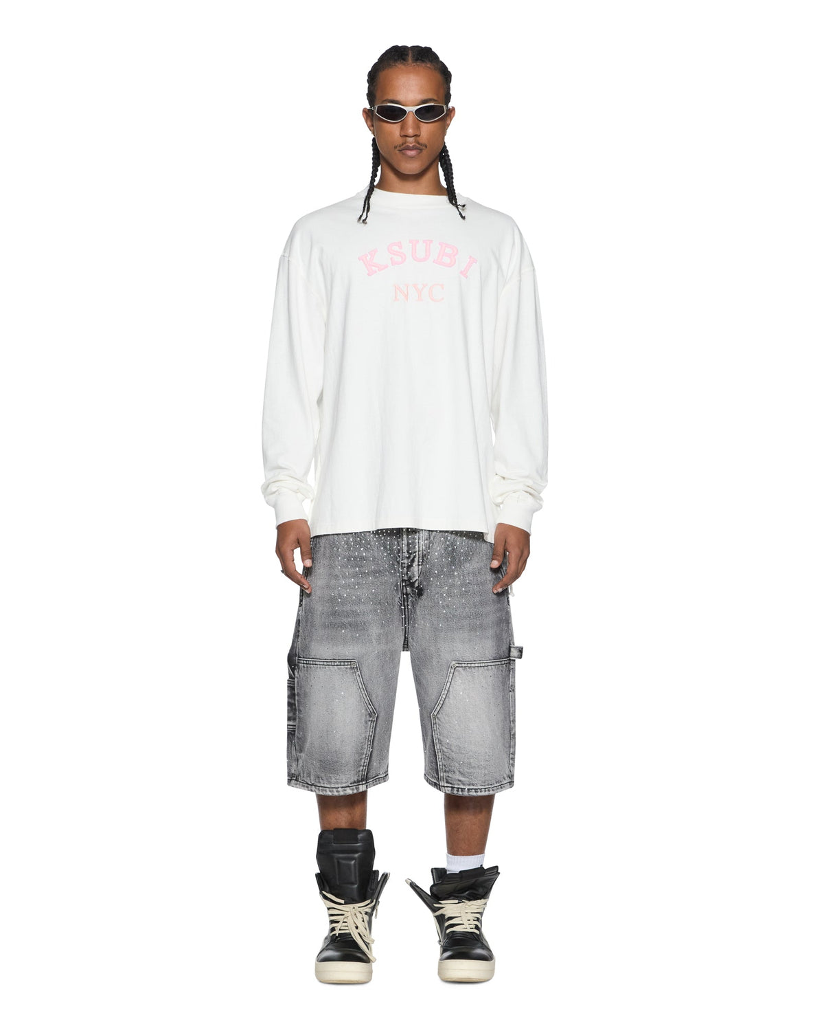 Mens Laybel Ekcess Ls Tee Tru White Oversized Tees - White