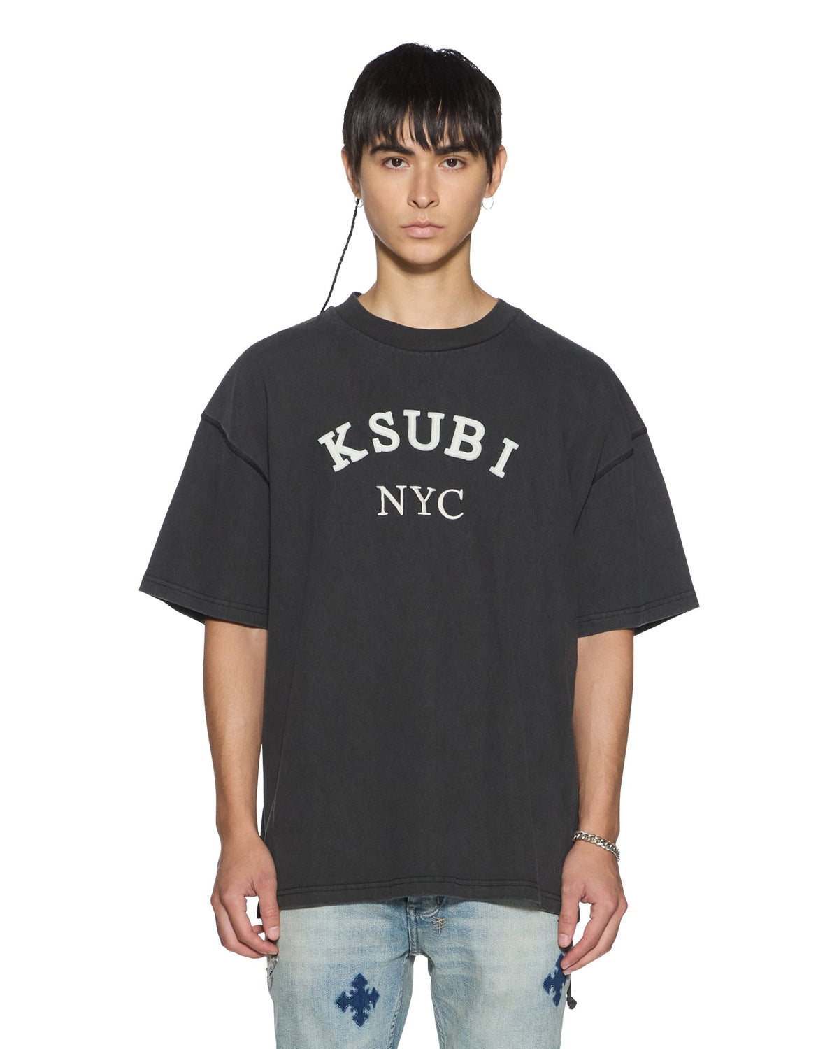 Mens Laybel Ekcess Ss Tee Washed Black Oversized Tees - Grey