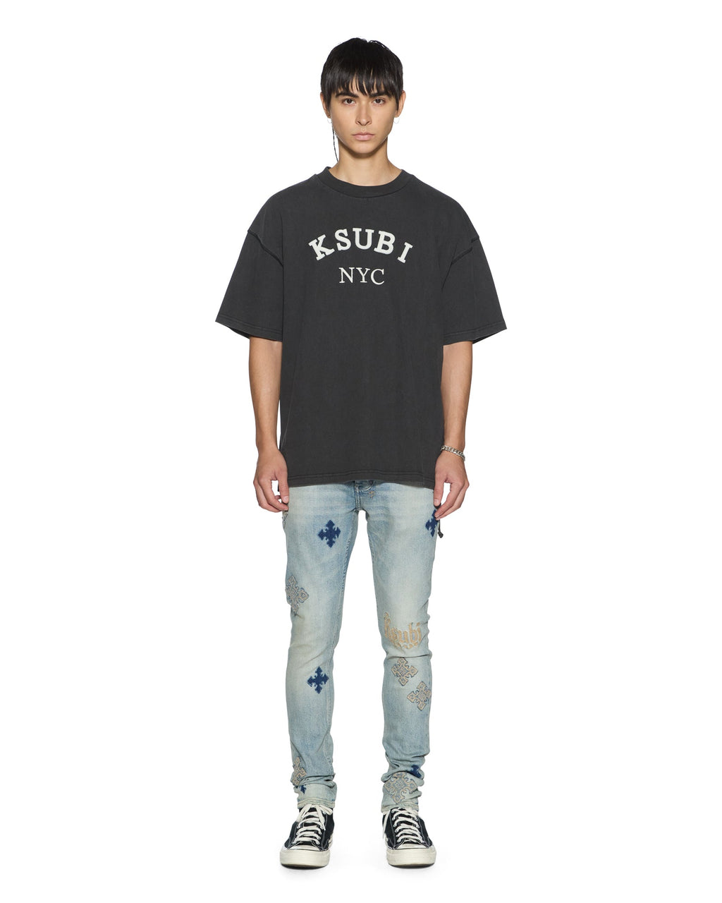 Mens Laybel Ekcess Ss Tee Washed Black Oversized Tees - Grey