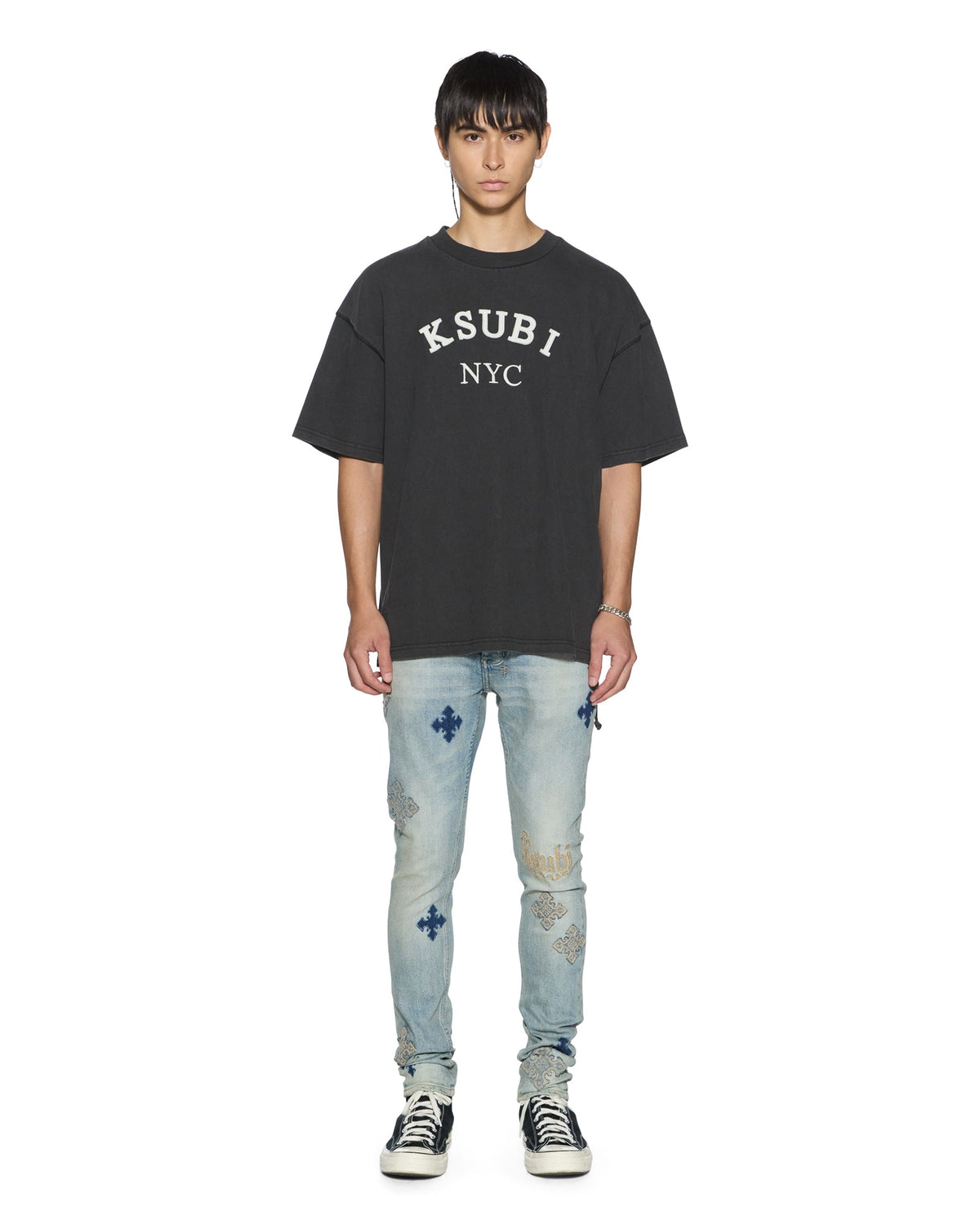 Mens Laybel Ekcess Ss Tee Washed Black Oversized Tees - Grey
