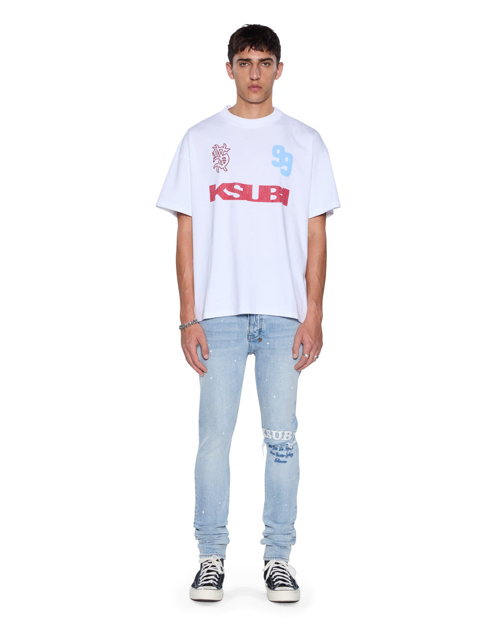 Mens Rugged Ekcess Ss Tee White/red Oversized Tees - White