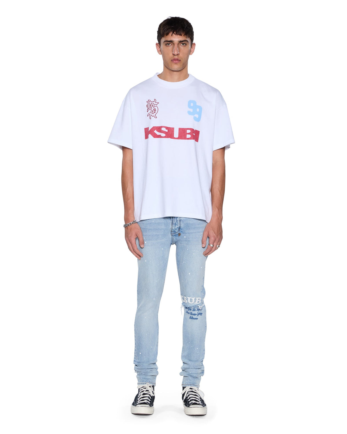 Mens Rugged Ekcess Ss Tee White/red Oversized Tees - White