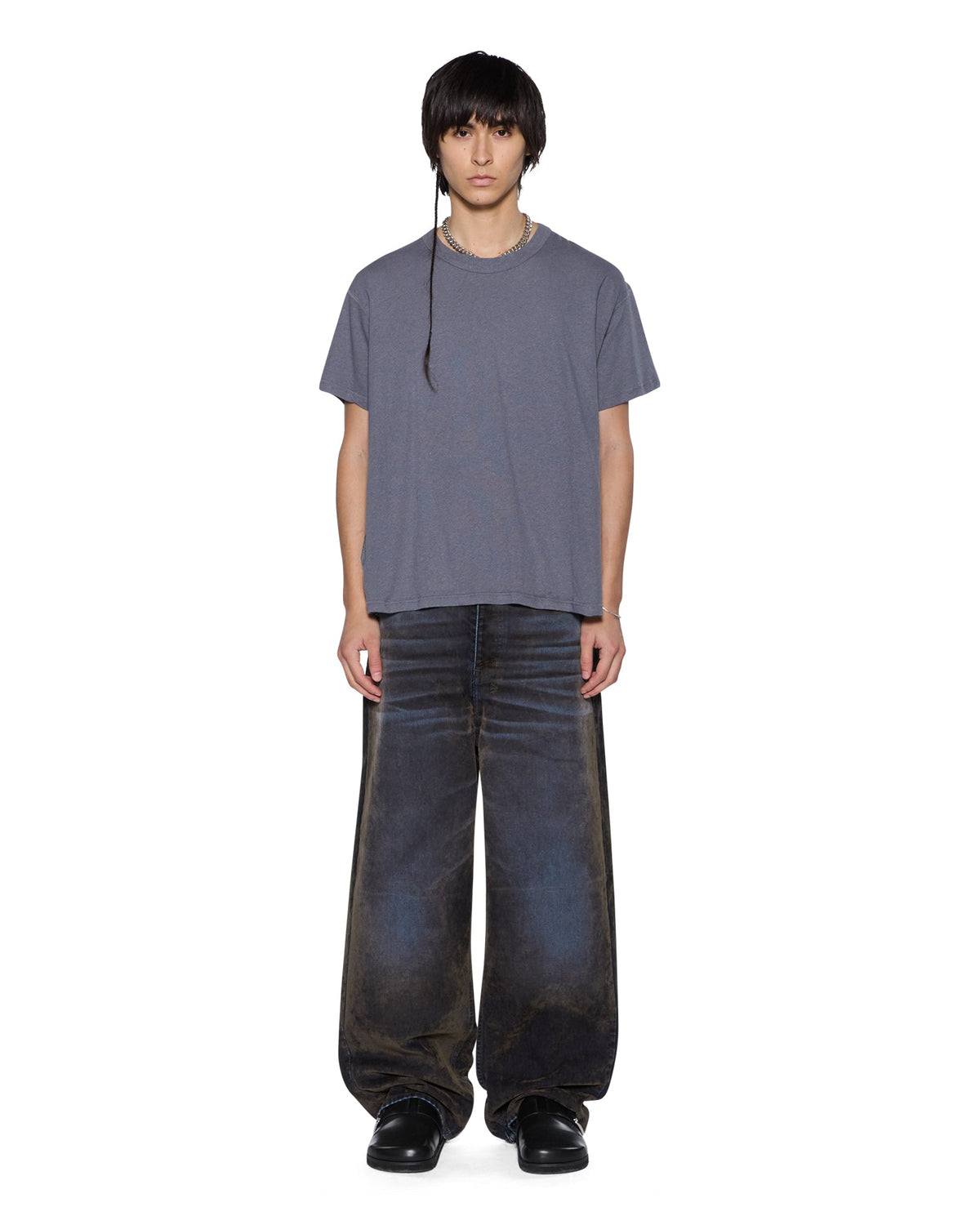 Mens Slub Sid Ss Tee Charcoal Slim Tees - Grey