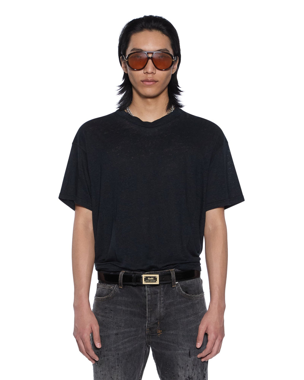 Mens Sid Linen Ss Tee Jet Black Slim Tees - Black