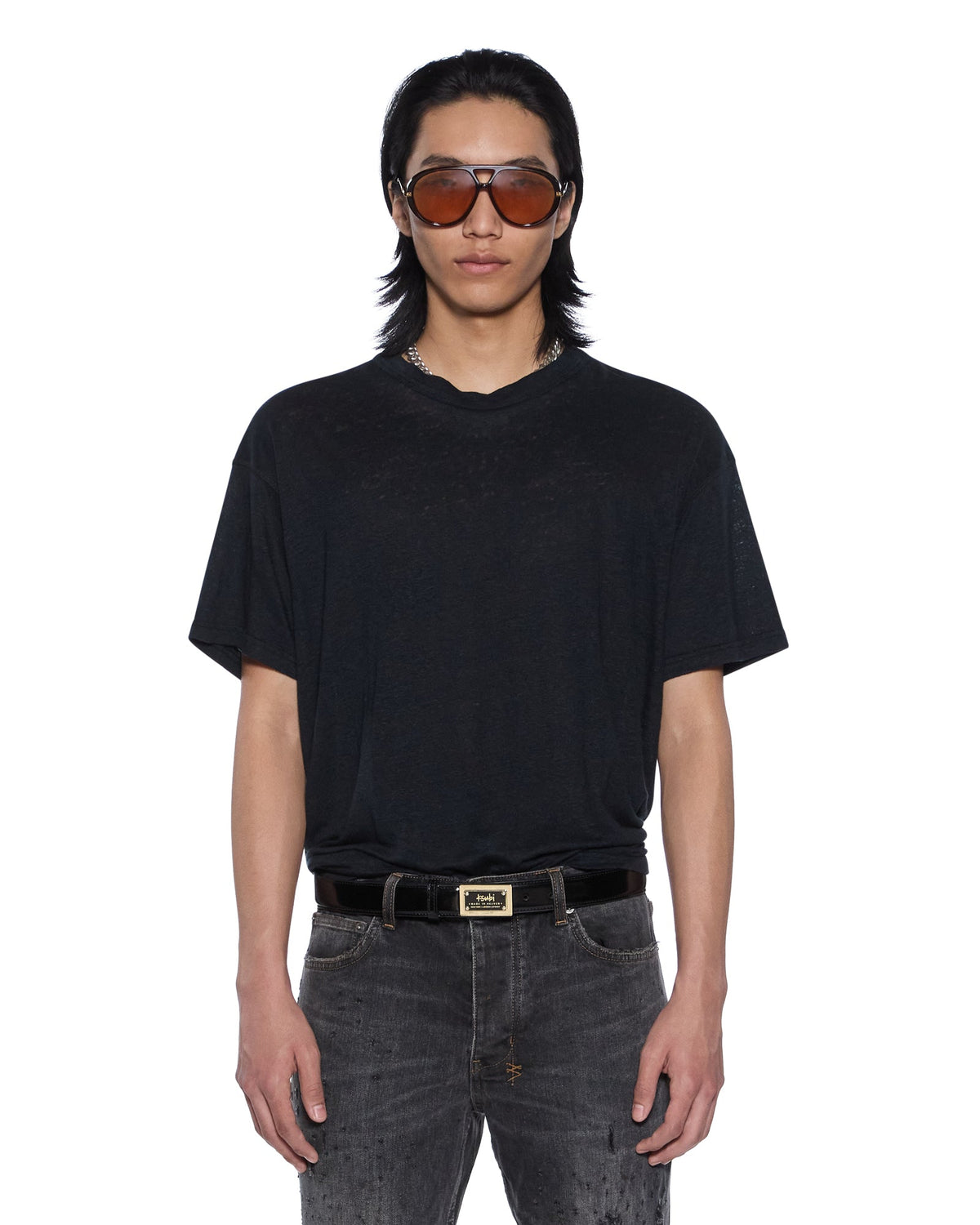 Mens Sid Linen Ss Tee Jet Black Slim Tees - Black