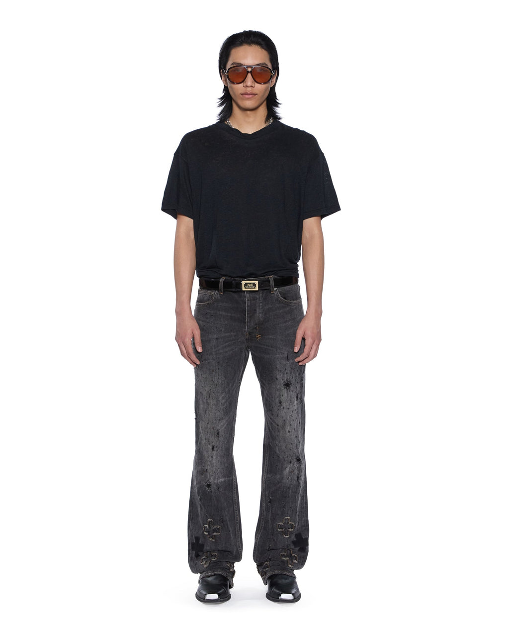 Mens Sid Linen Ss Tee Jet Black Slim Tees - Black