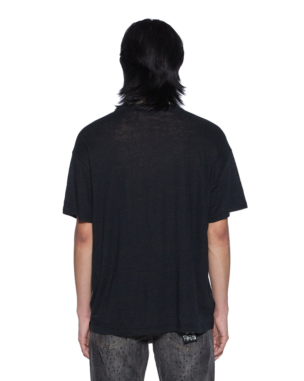 Mens Sid Linen Ss Tee Jet Black Slim Tees - Black