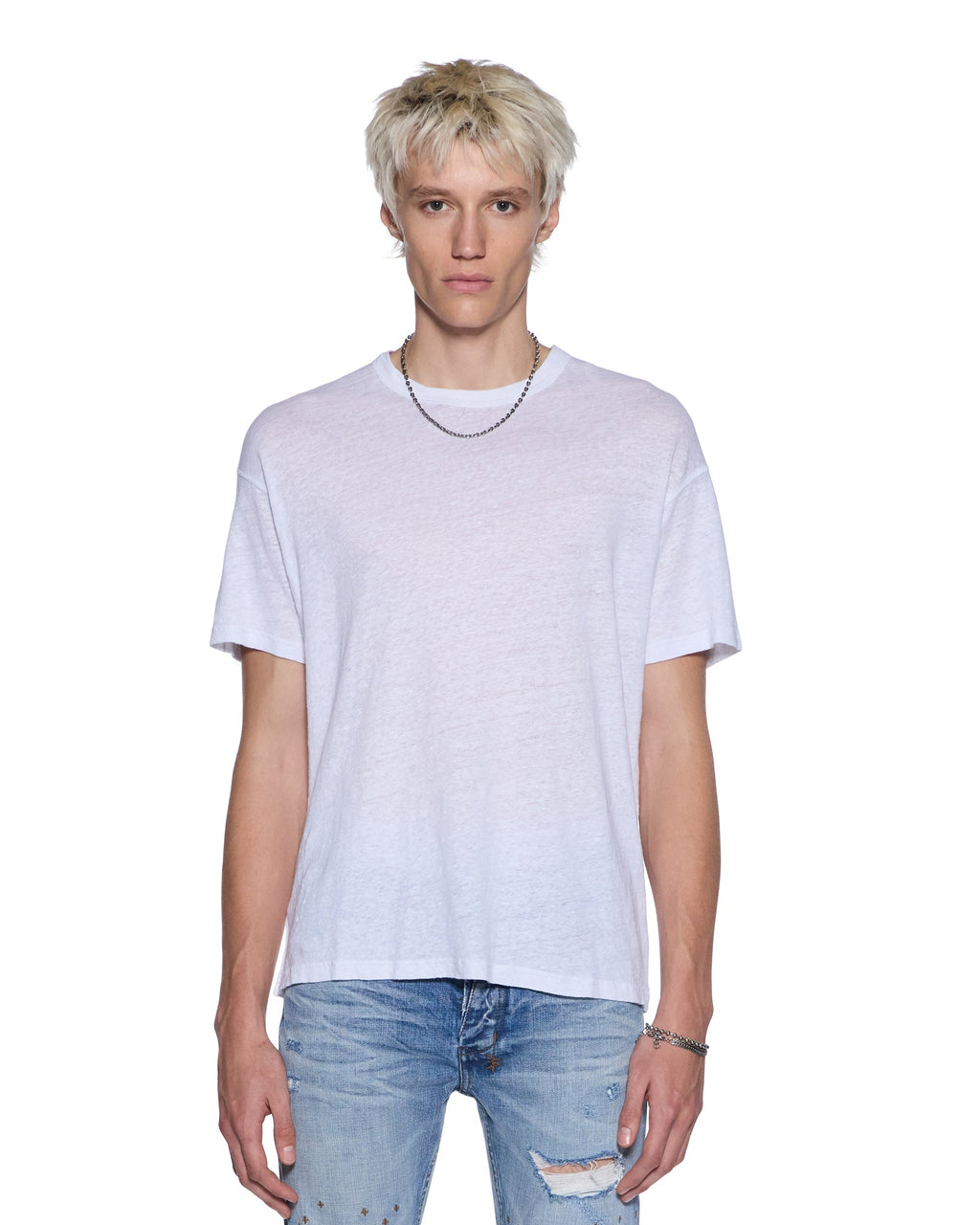 Mens Sid Linen Ss Tee White Slim Tees - White