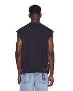 Mens Touchdown Ekcess Cut Off Tank Jet Black Oversized Tees - Black