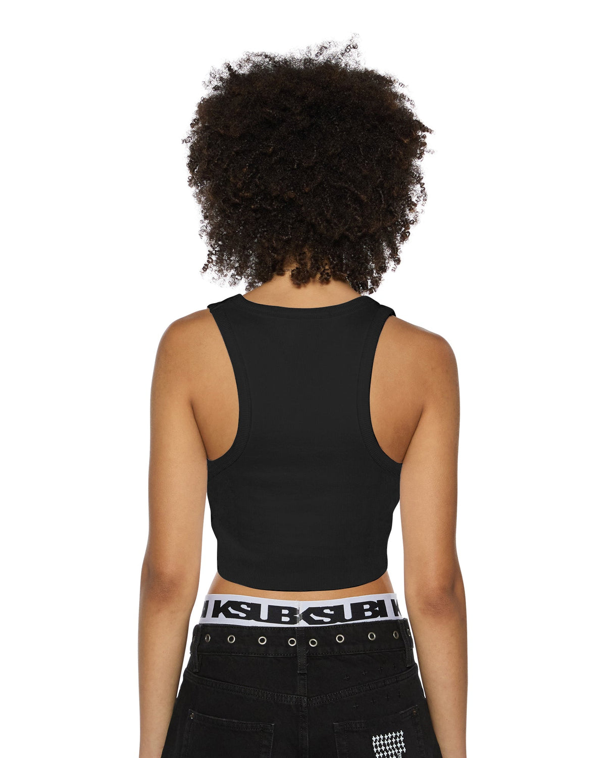 Womens Stacked Origin Crop Black Fitted Fashion Tops - Black