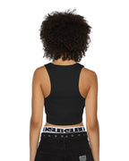 Womens Stacked Origin Crop Black Fitted Fashion Tops - Black