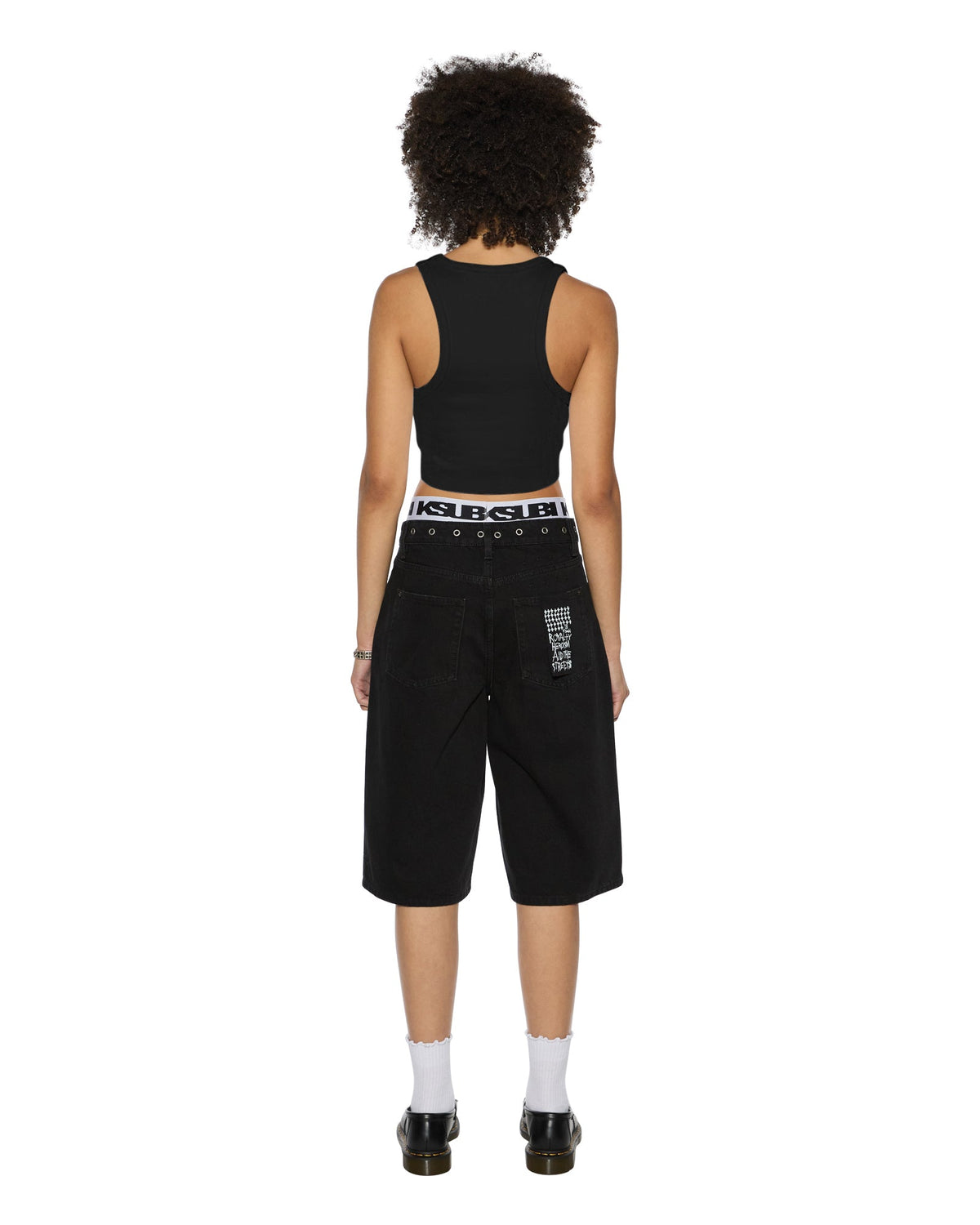 Womens Stacked Origin Crop Black Fitted Fashion Tops - Black
