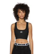 Womens Stacked Origin Crop Black Fitted Fashion Tops - Black