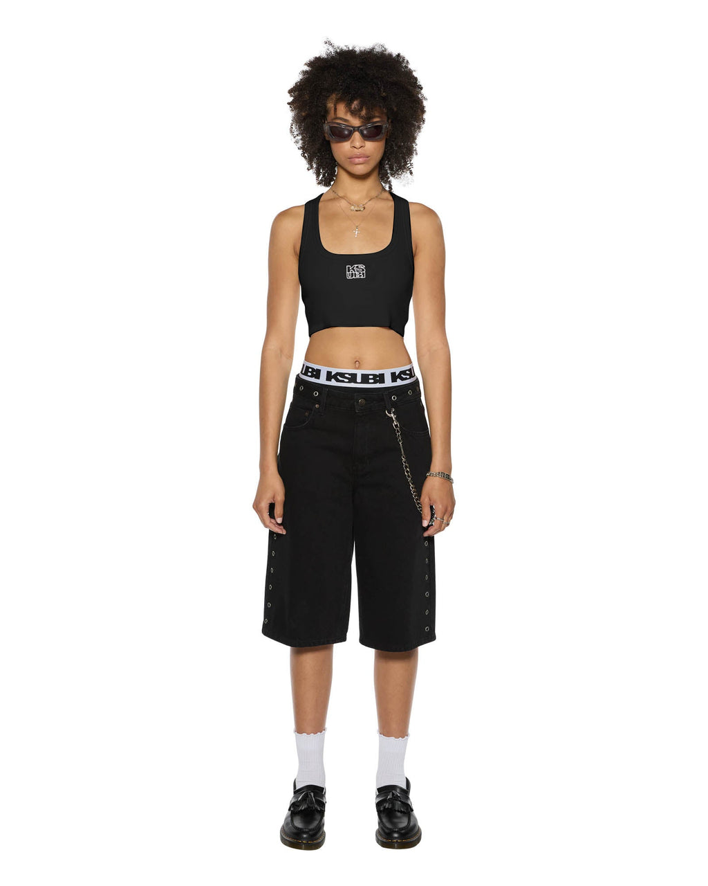 Womens Stacked Origin Crop Black Fitted Fashion Tops - Black