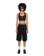 Womens Stacked Origin Crop Black Fitted Fashion Tops - Black