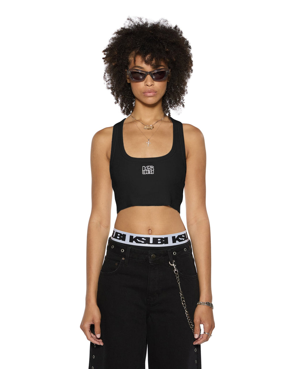 Womens Stacked Origin Crop Black Fitted Fashion Tops - Black