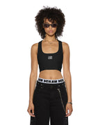 Womens Stacked Origin Crop Black Fitted Fashion Tops - Black