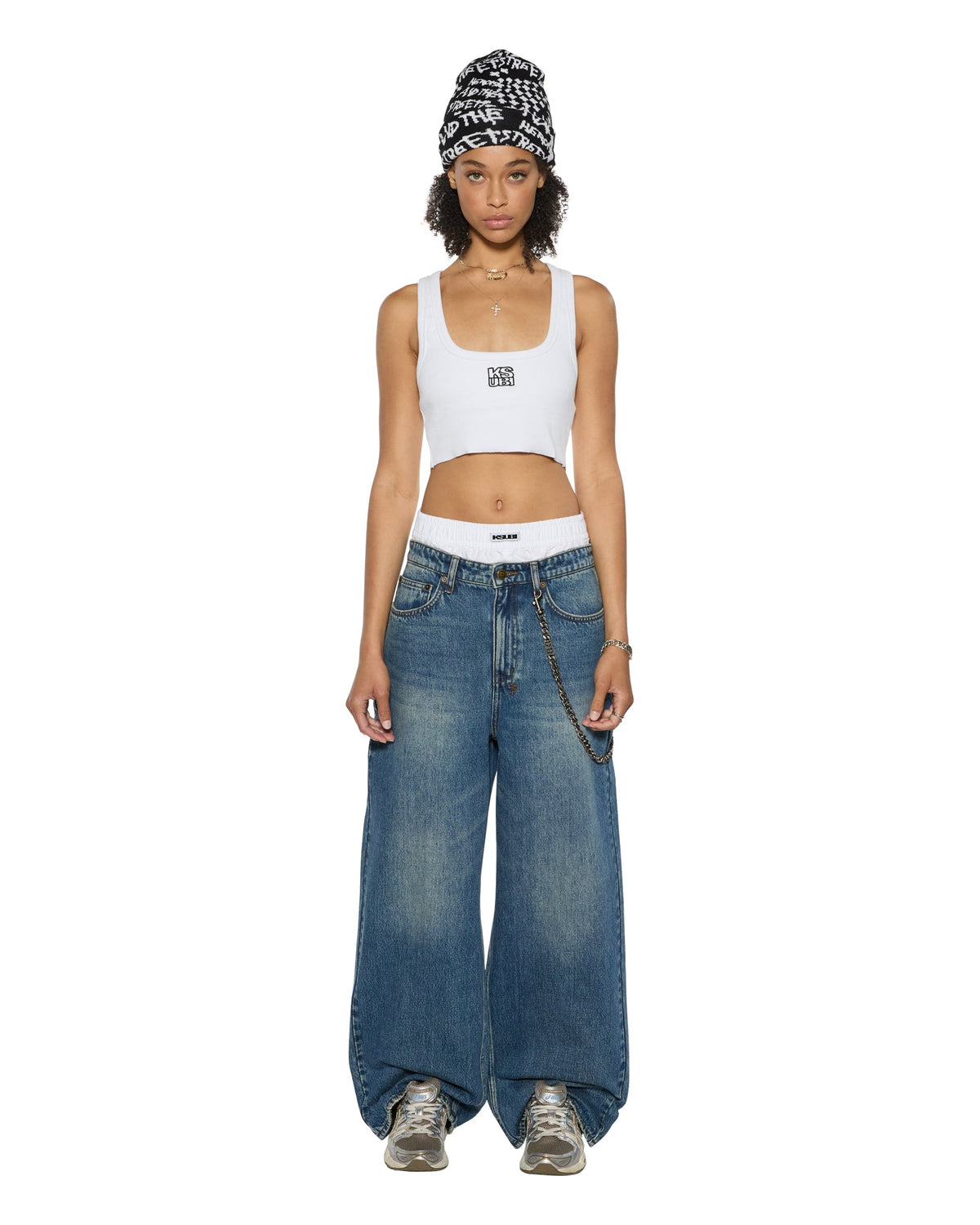 Womens Stacked Origin Crop White Fitted Fashion Tops - White