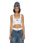 Womens Stacked Origin Crop White Fitted Fashion Tops - White