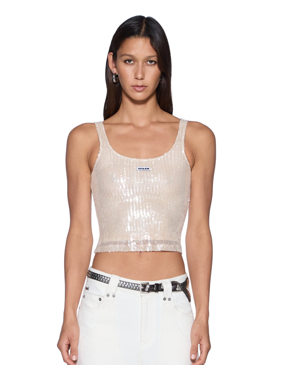 Womens Chloe Tank Nude Spark Slim Fashion Tops - Tan