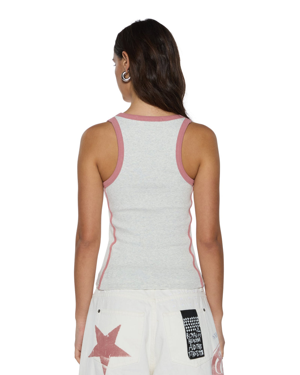 Womens Pitt Lane Origin Tank Snow Marle/red Fitted Fashion Tops - Grey