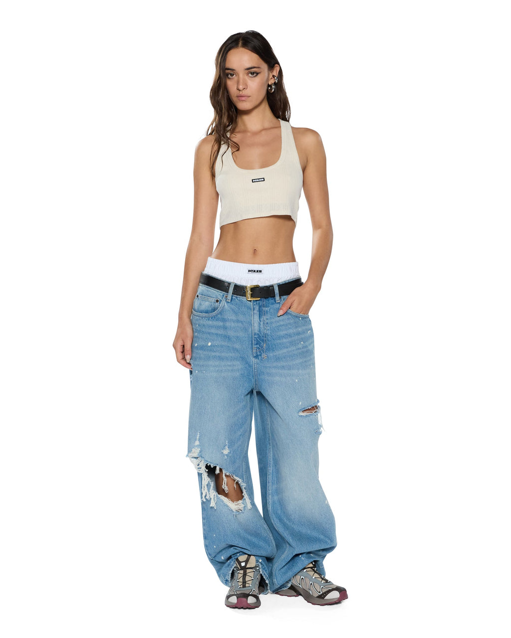 Womens Sott Origin Crop Tank Cream Fitted Fashion Tops - White