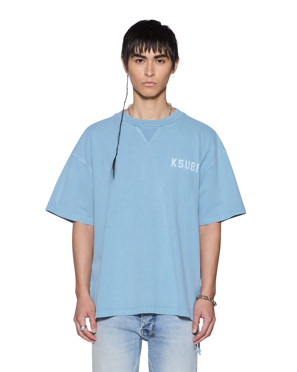Mens K-lock Biggie Ss Tee Summer Blue Oversized Tees - Blue