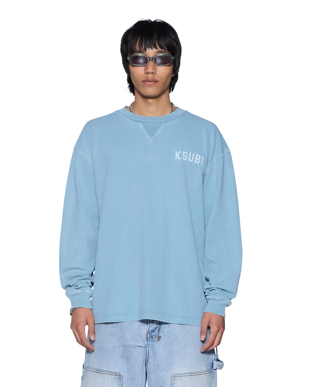Mens K-lock Ekcess Ls Tee Summer Blue Oversized Tees - Blue