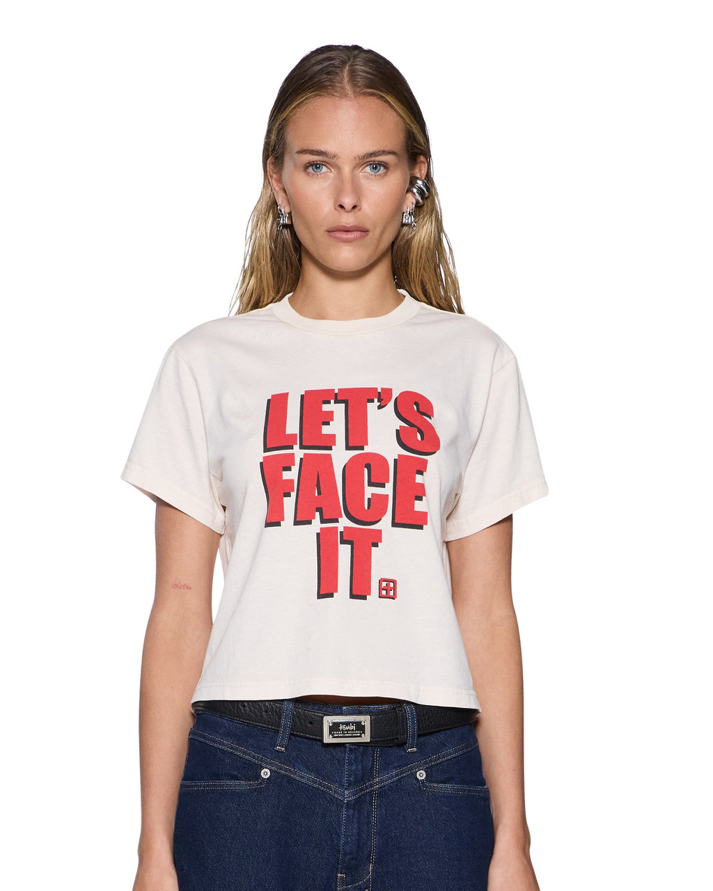 Womens Lets Face It Shrunken Ss Tee Bone Regular Tees - Beige