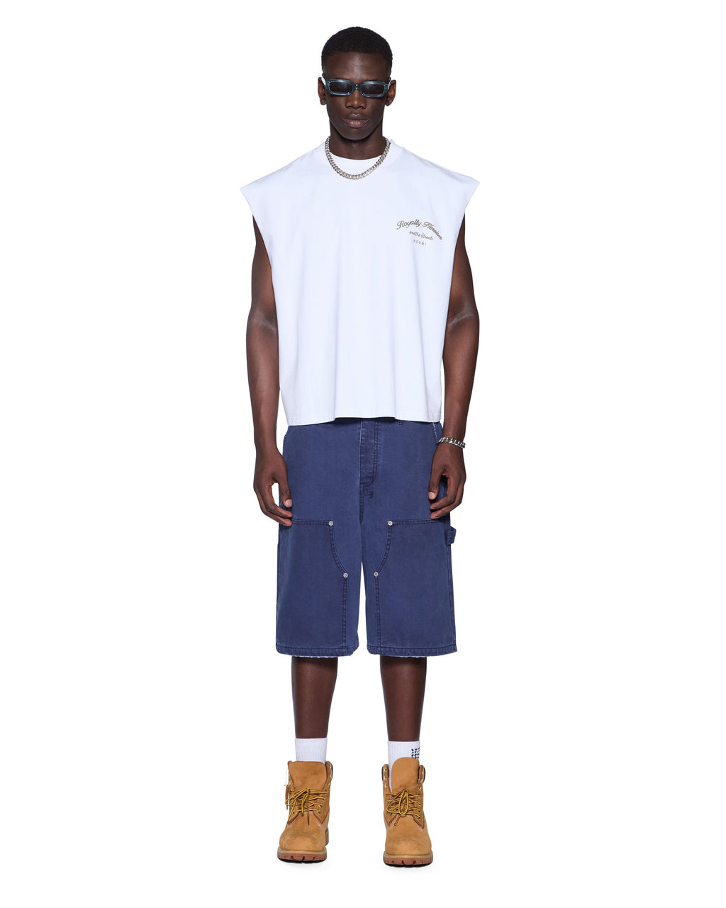 Mens Royalty Halen Cut Off Tru White Baggy Tees - White