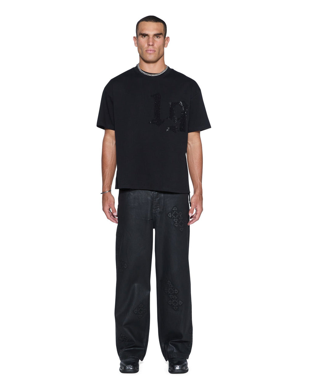 Mens Stardom Ekcess Ss Tee Jet Black Crystal Oversized Tees - Black