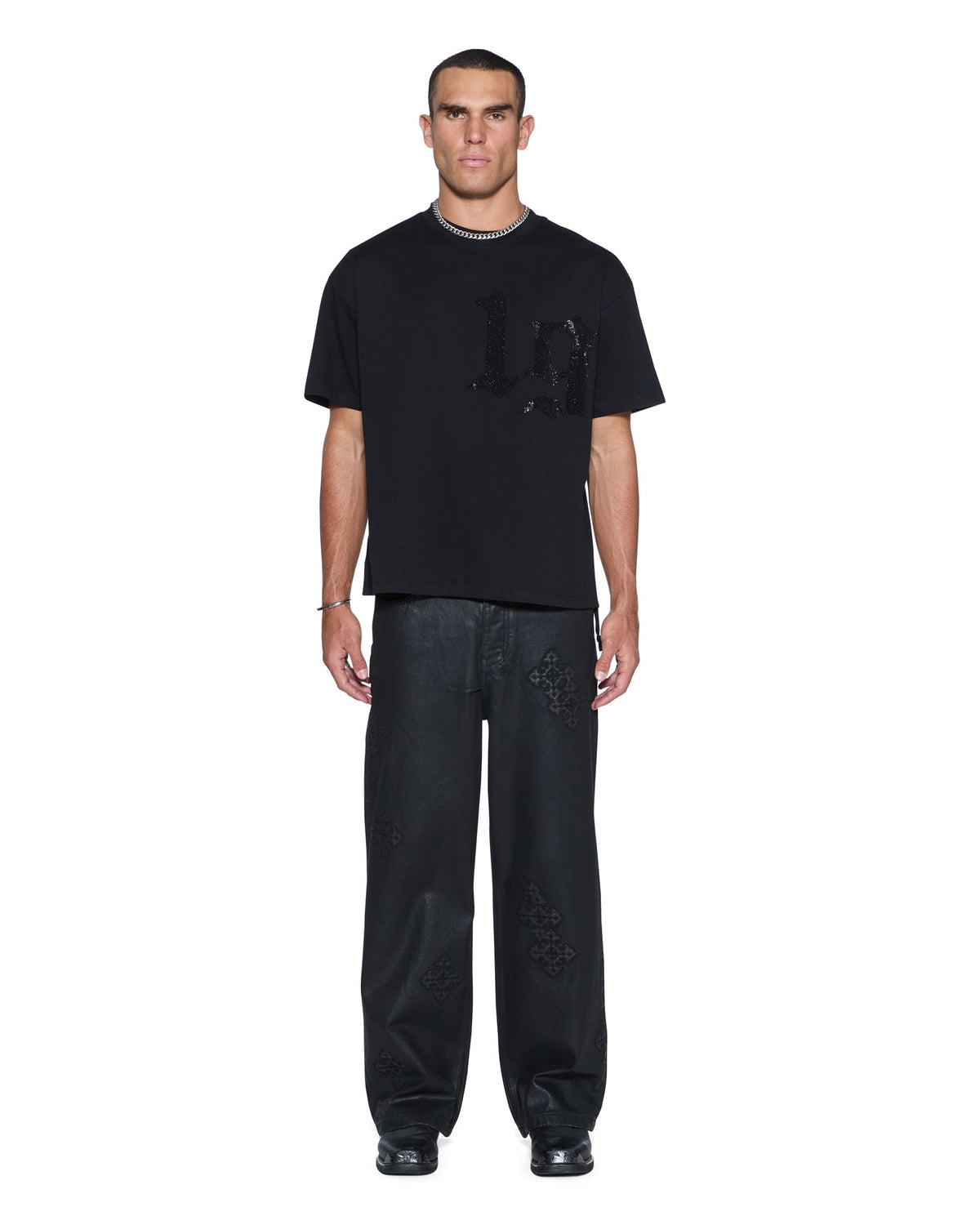 Mens Stardom Ekcess Ss Tee Jet Black Crystal Oversized Tees - Black