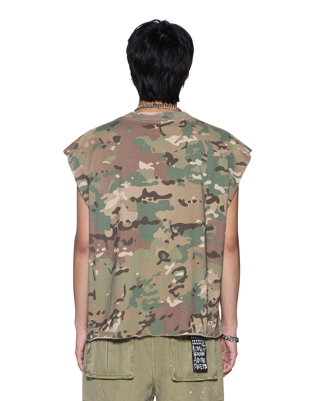 Mens State Ekcess Cut Off Woodland Oversized Tees - Green