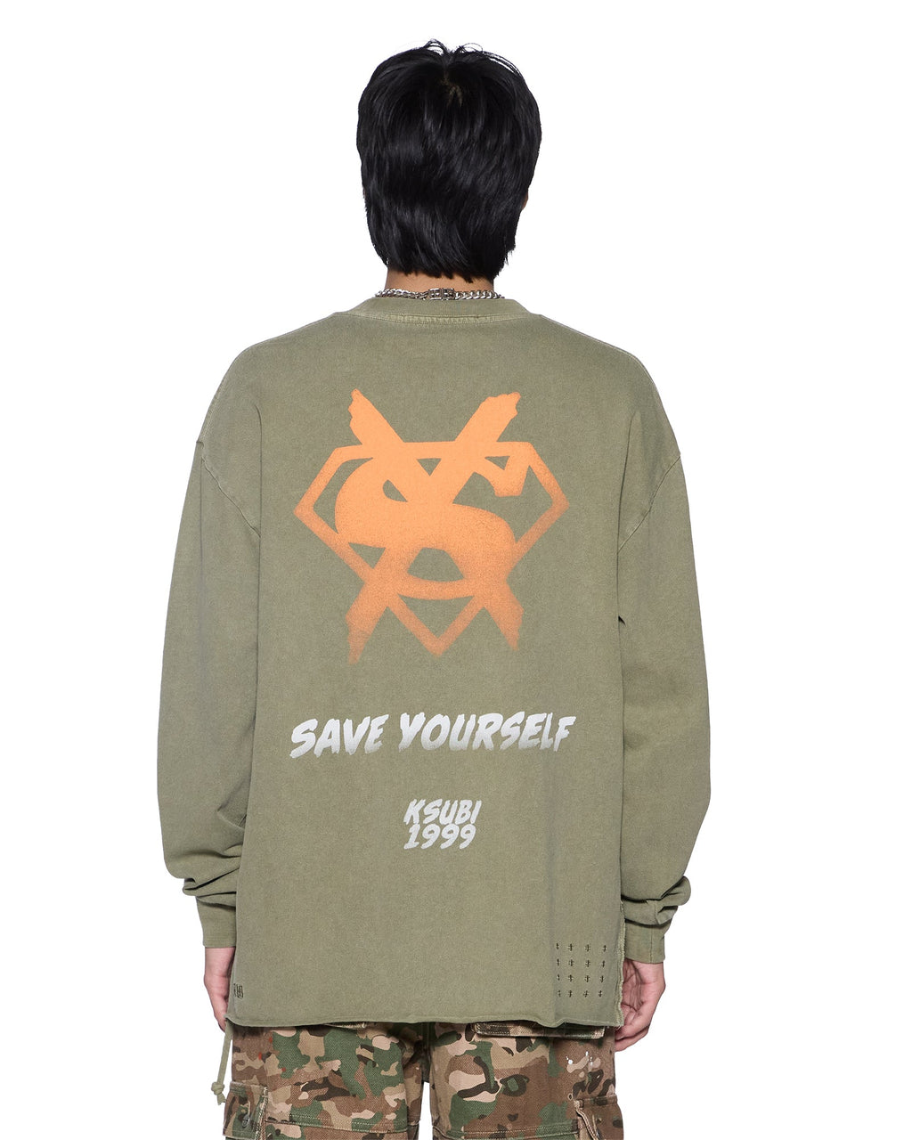 Mens Zero Heroes Ls Tee Militant Oversized Tees - Khaki