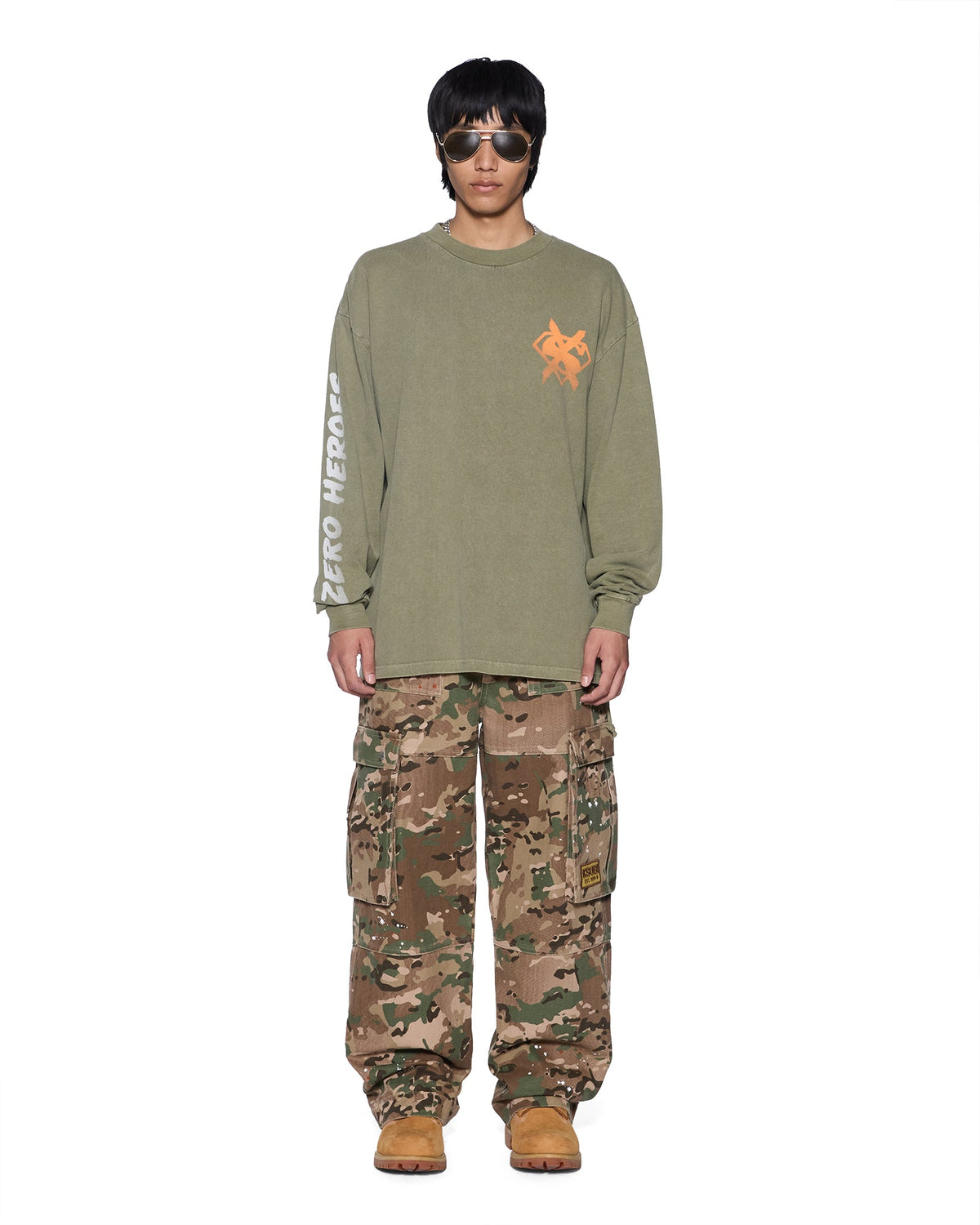 Mens Zero Heroes Ls Tee Militant Oversized Tees - Khaki