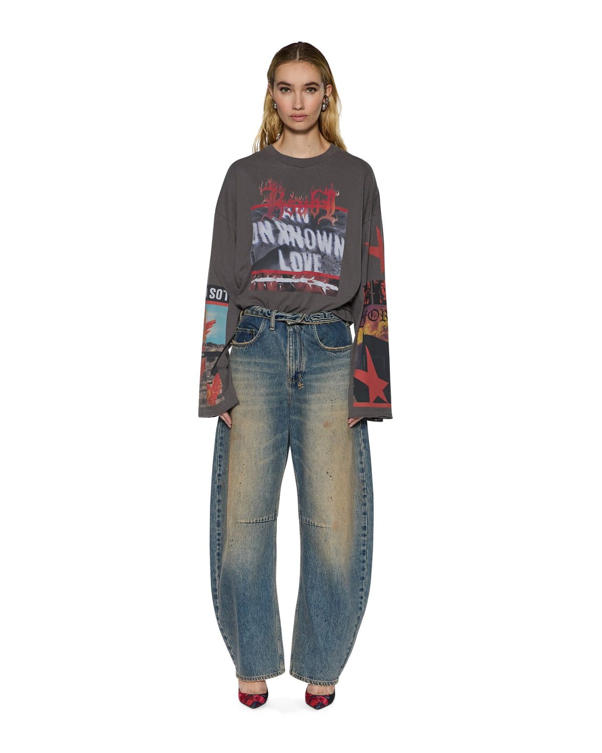 Womens Barrel Jean Dune Flip Barrel Leg Denim Jeans - Denim