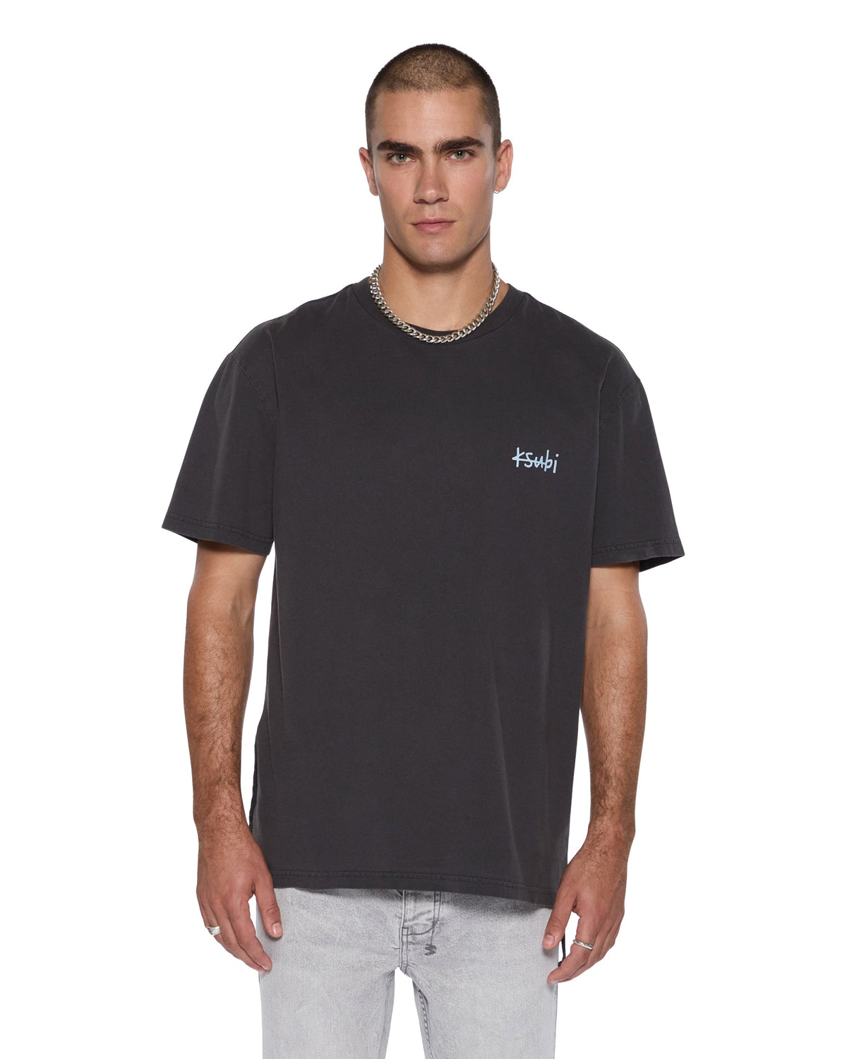 Mens Allday Biggie Ss Tee Faded Black Oversized Tees - Black