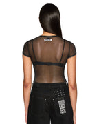 Womens Ablaze Mesh Ss Tee Black Fitted Fashion Tops - Black