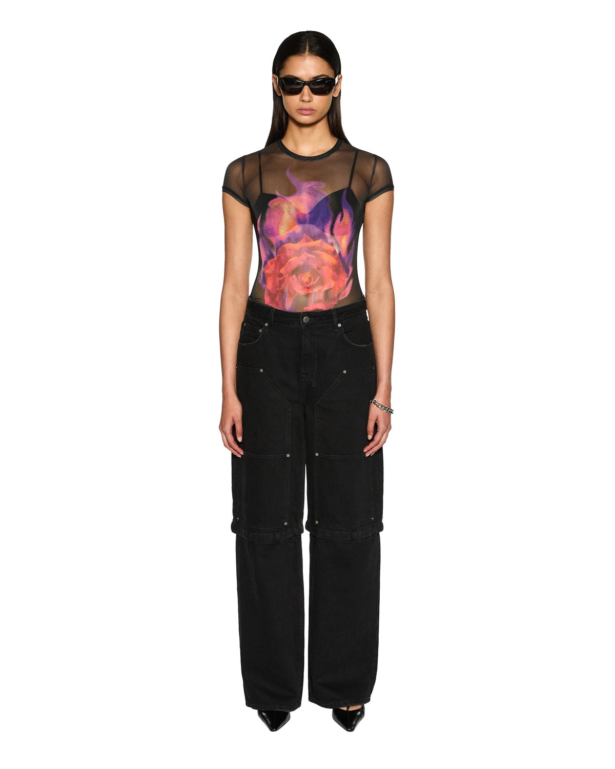 Womens Ablaze Mesh Ss Tee Black Fitted Fashion Tops - Black