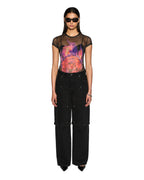 Womens Ablaze Mesh Ss Tee Black Fitted Fashion Tops - Black