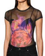 Womens Ablaze Mesh Ss Tee Black Fitted Fashion Tops - Black