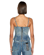 Womens Athena Bustier Aged Fitted Fashion Tops - Denim