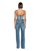 Womens Athena Bustier Aged Fitted Fashion Tops - Denim