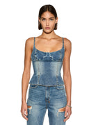 Womens Athena Bustier Aged Fitted Fashion Tops - Denim