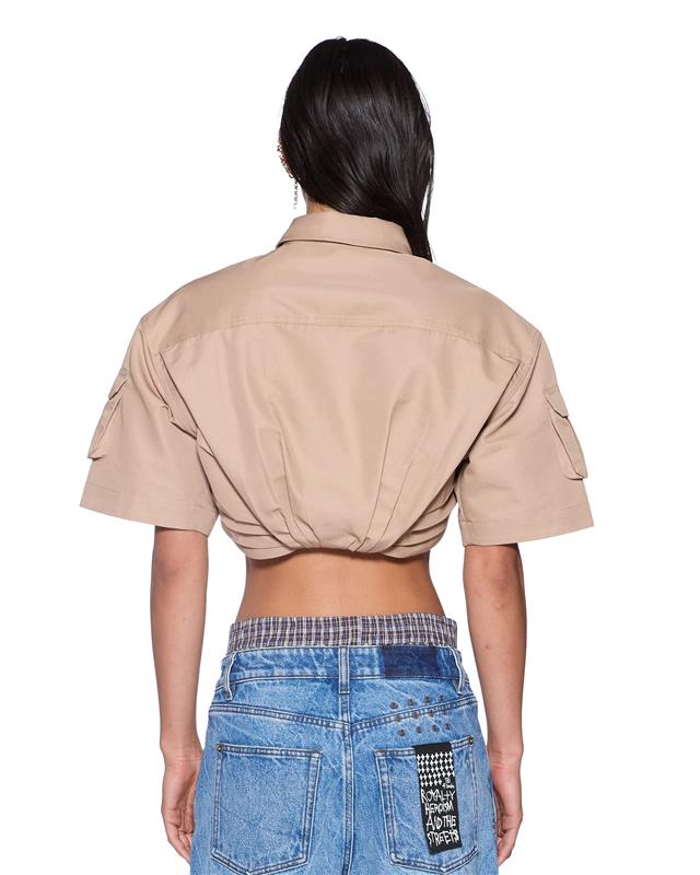 Womens Barker Crop Ss Shirt Tan Cropped Shirts - Tan