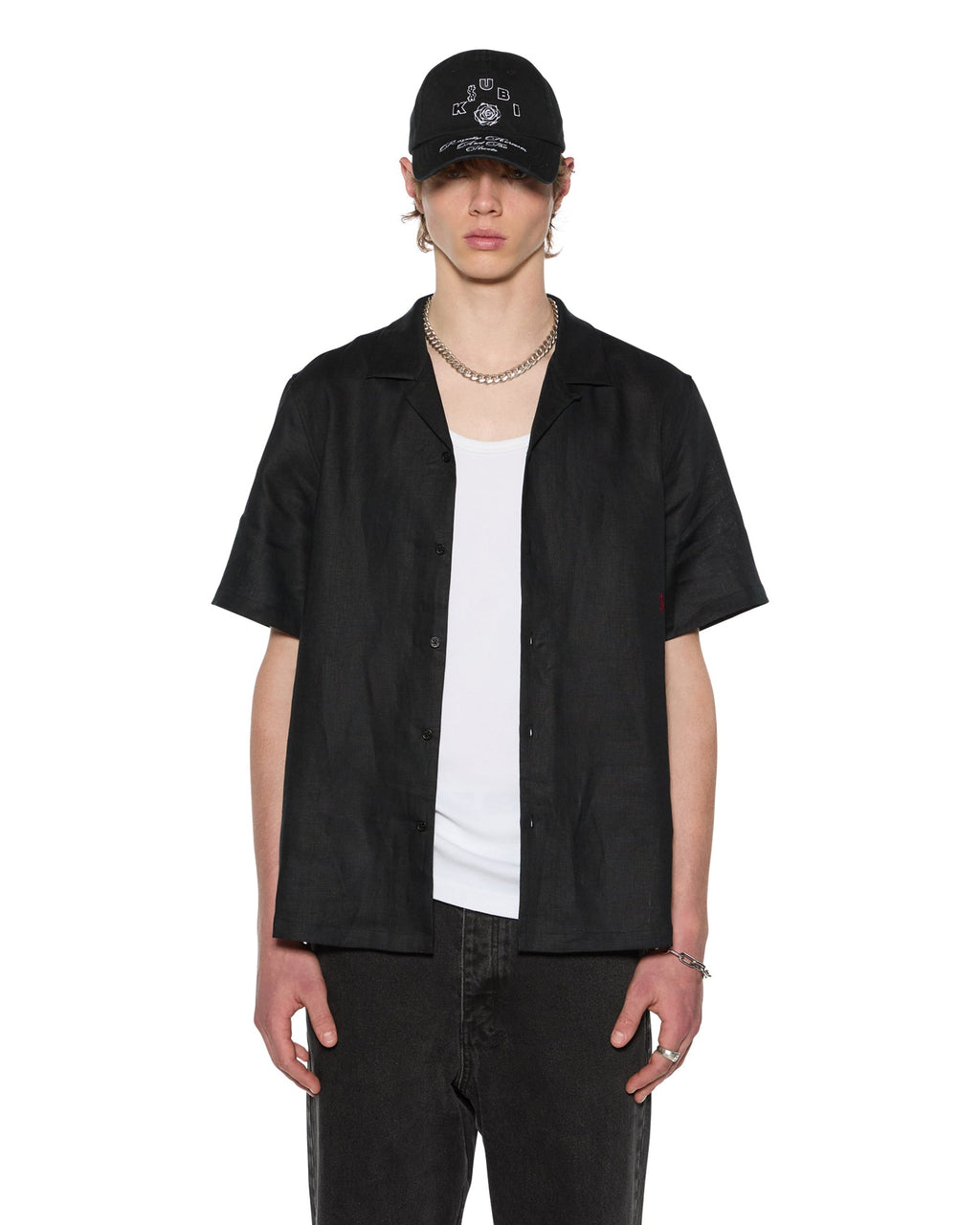 Mens Costa Resort Ss Shirt Black Regular Shirts - Black