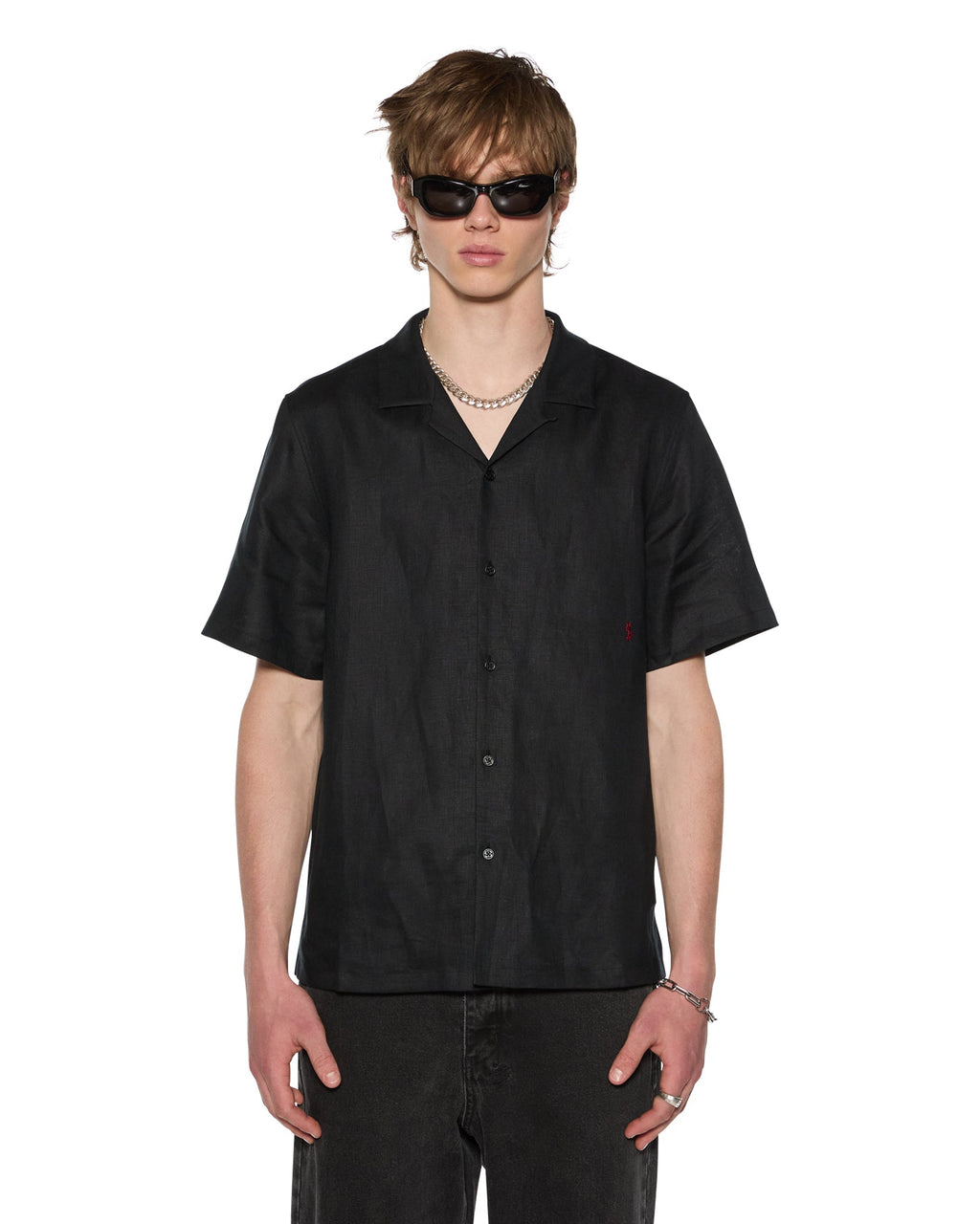 Mens Costa Resort Ss Shirt Black Regular Shirts - Black