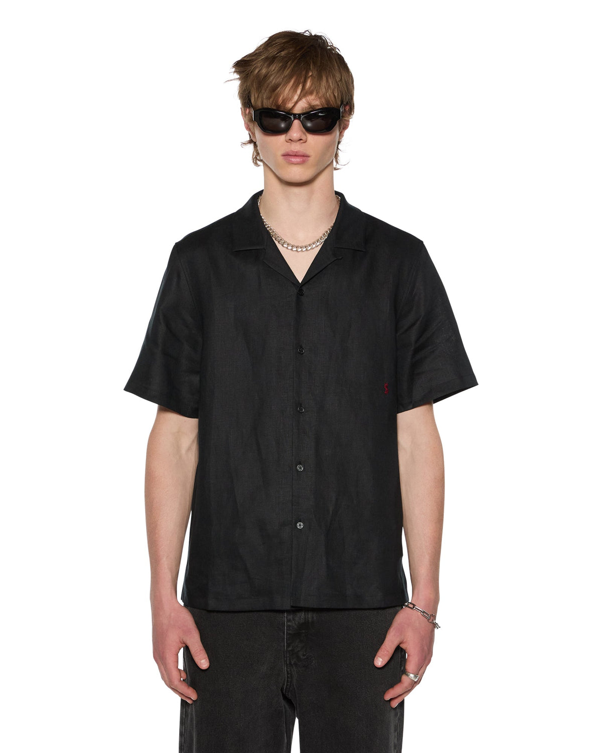 Mens Costa Resort Ss Shirt Black Regular Shirts - Black