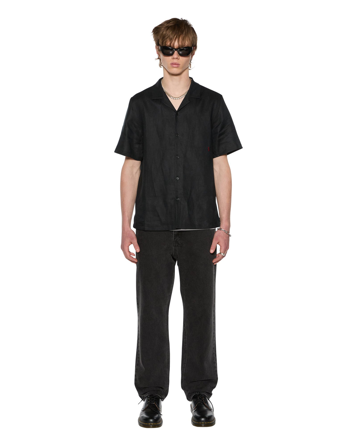 Mens Costa Resort Ss Shirt Black Regular Shirts - Black