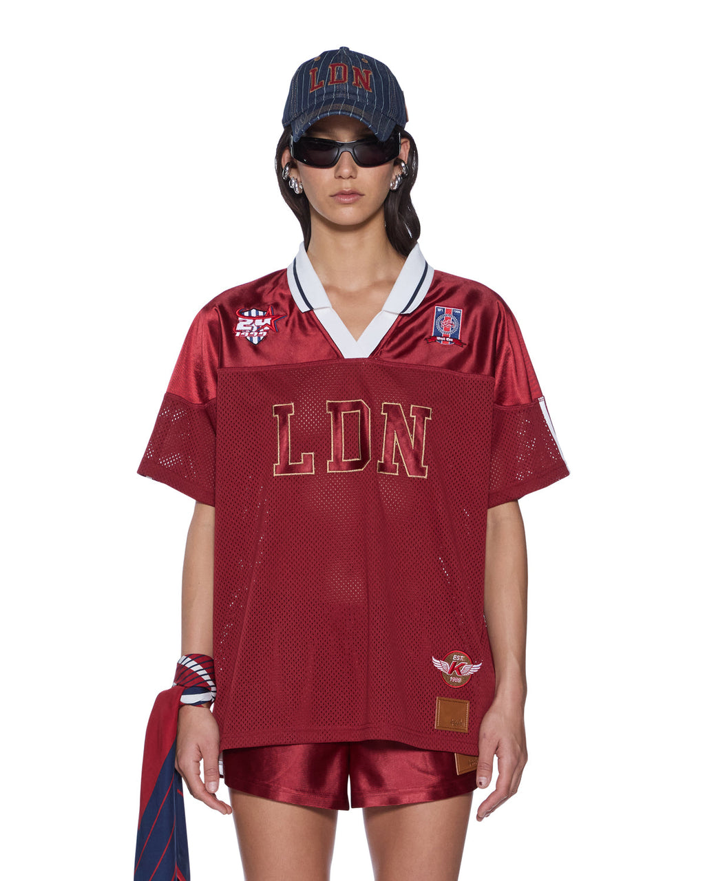 Womens Ldn Boyfriend Ss Jersey Garnet Relaxed Fashion Tops - Burgundy